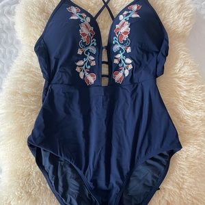 JETS by Jessika Allen Plunge Floral Swimsuit US8